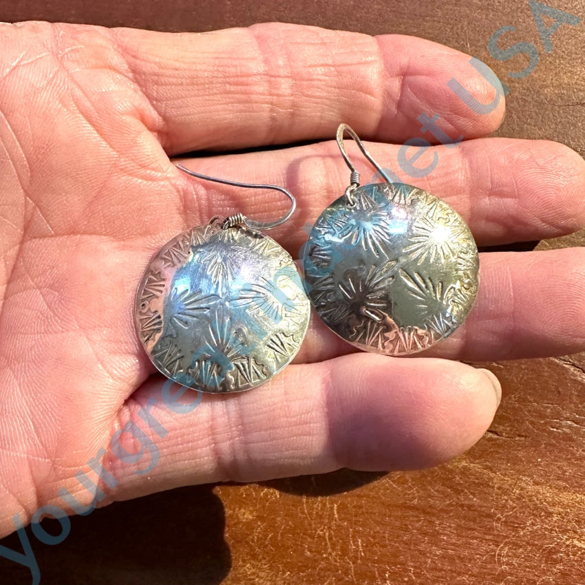 Vintage Navajo Stamp Decorated Sterling Silver Concho Earrings