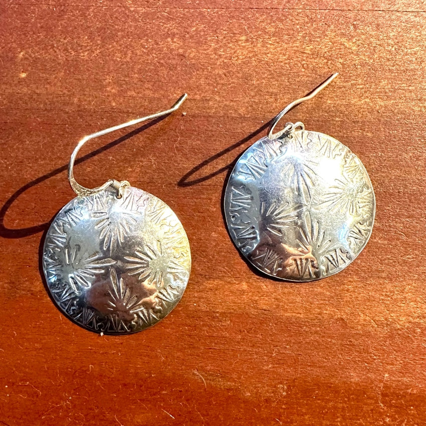 Vintage Navajo Stamp Decorated Sterling Silver Concho Earrings