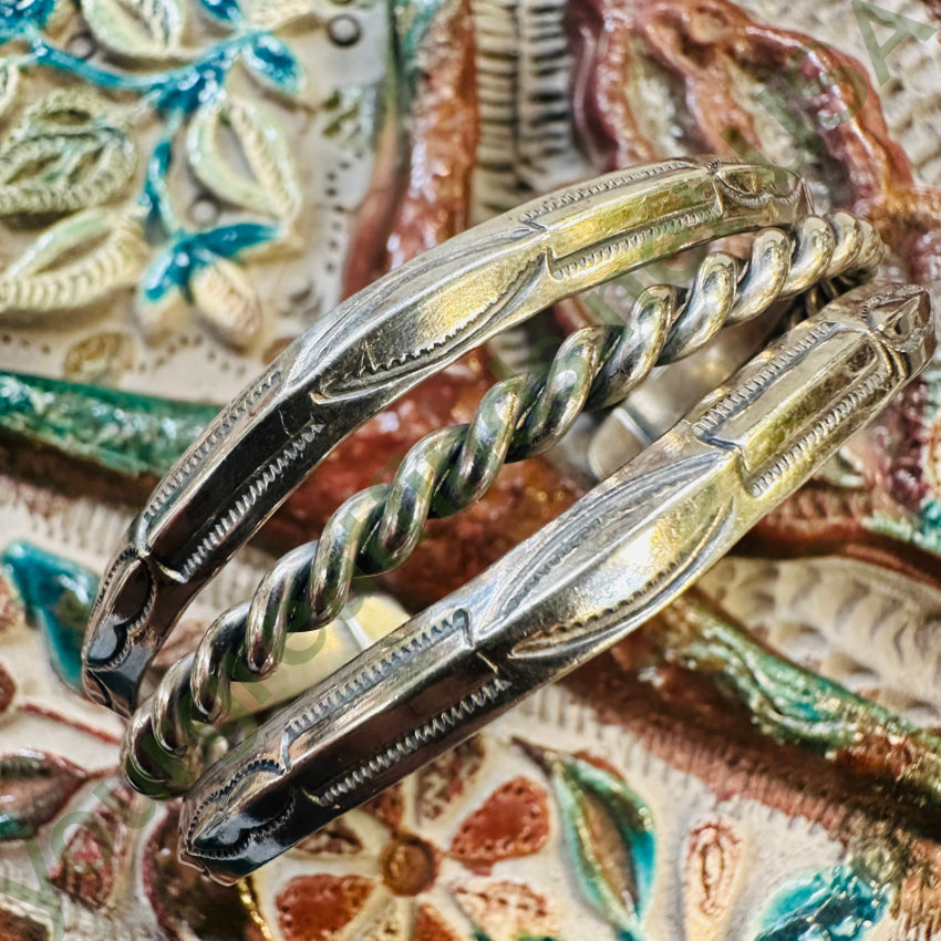 Vintage Navajo Stamp Decorated Sterling Silver Cuff Bracelet