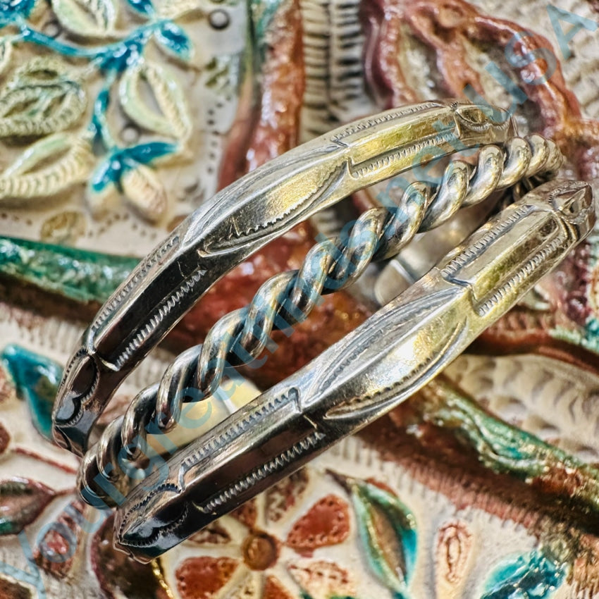 Vintage Navajo Stamp Decorated Sterling Silver Cuff Bracelet