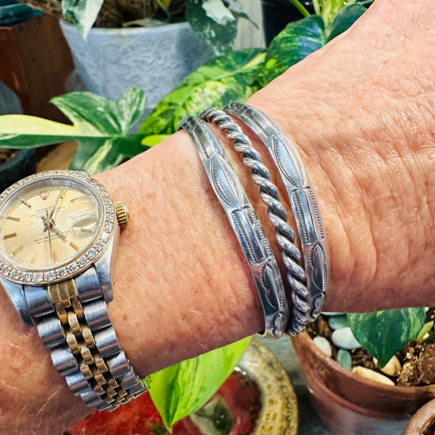 Vintage Navajo Stamp Decorated Sterling Silver Cuff Bracelet