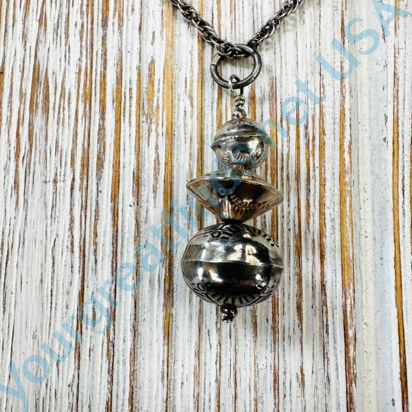 Vintage Navajo Stamped Bench Bead Pendant & Chain Necklace