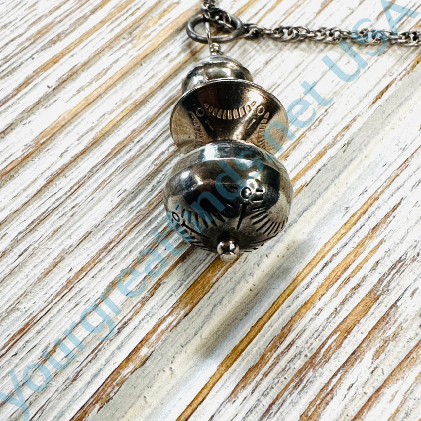 Vintage Navajo Stamped Bench Bead Pendant & Chain Necklace