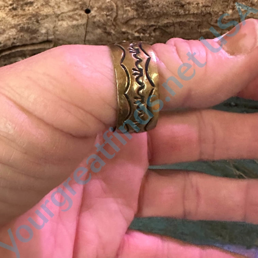 Vintage Navajo Stamped Brass Band Ring Size 13 Tahe