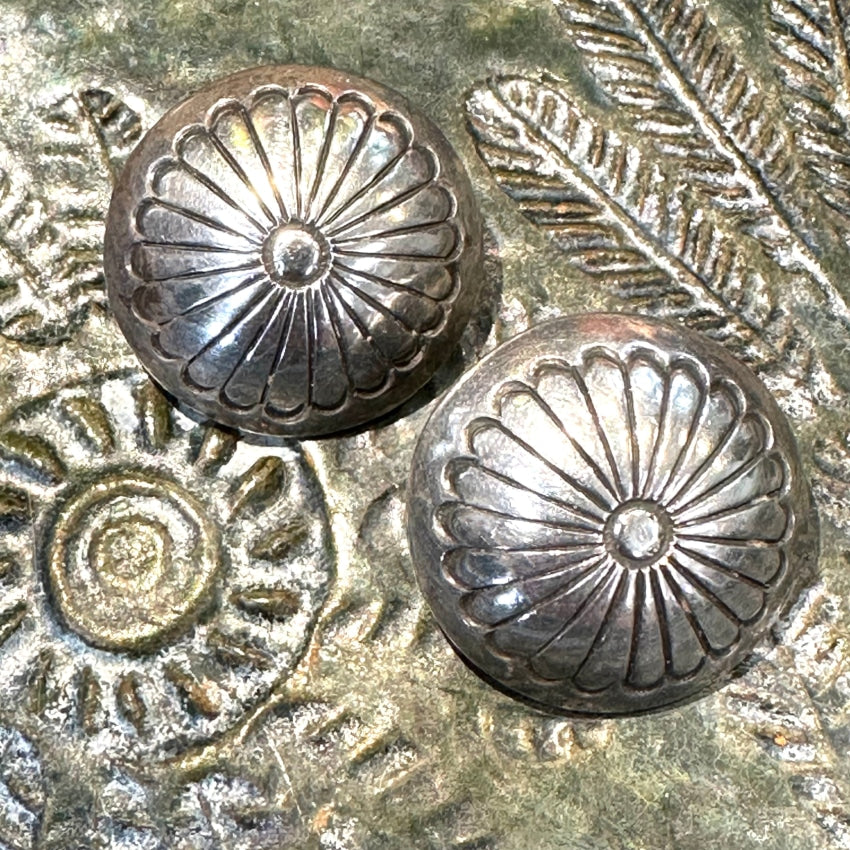 Vintage Navajo Stamped Dome Button Concho Earrings 925 Clip