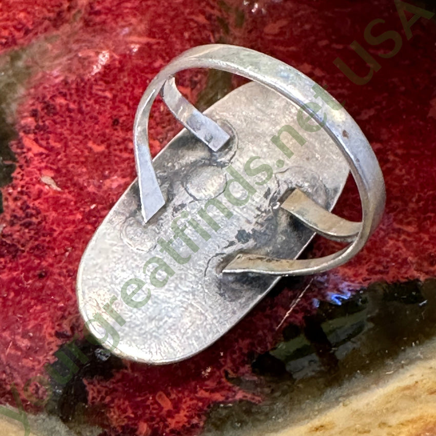 Vintage Navajo Stamped Shadowbox Long Ring Red C0Ral Size 8