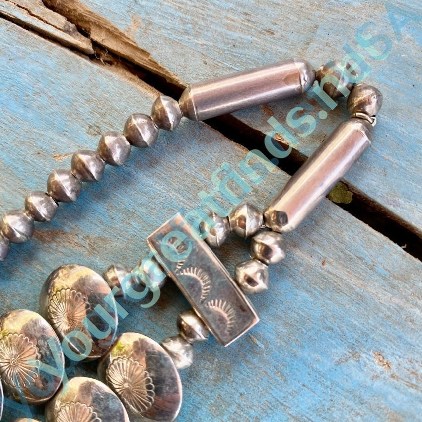 Vintage Navajo Stamped Sterling Disk Bead Necklace Yourgreatfinds