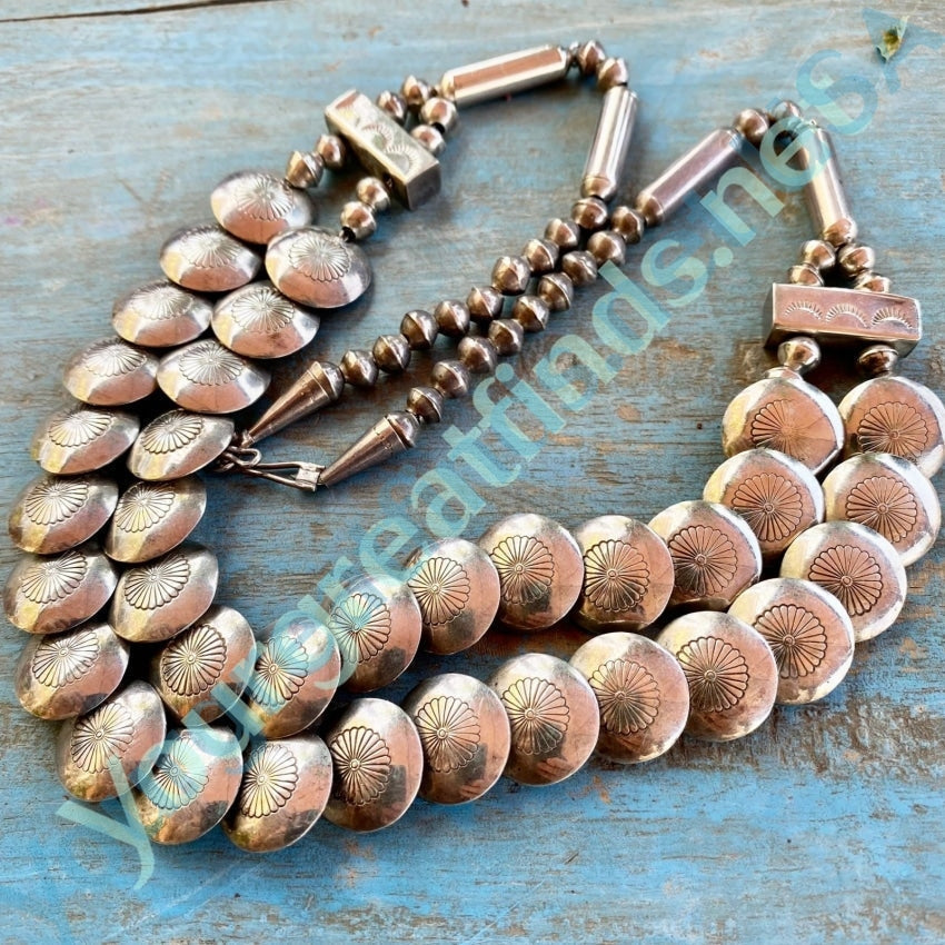 Vintage Navajo Stamped Sterling Disk Bead Necklace Yourgreatfinds