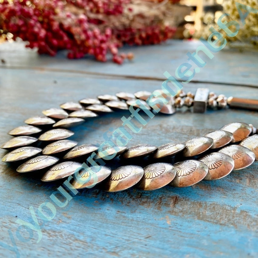 Vintage Navajo Stamped Sterling Disk Bead Necklace Yourgreatfinds