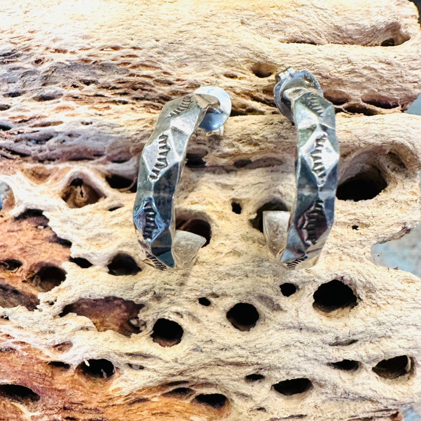 Vintage Navajo Stamped Sterling Silver Hoop Post Earrings