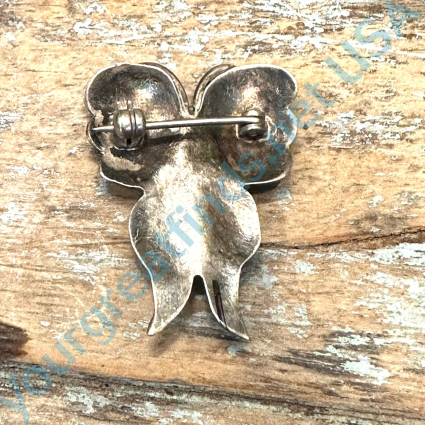 Vintage Navajo Stamped Sterling Silver & Turquoise Butterfly Pin