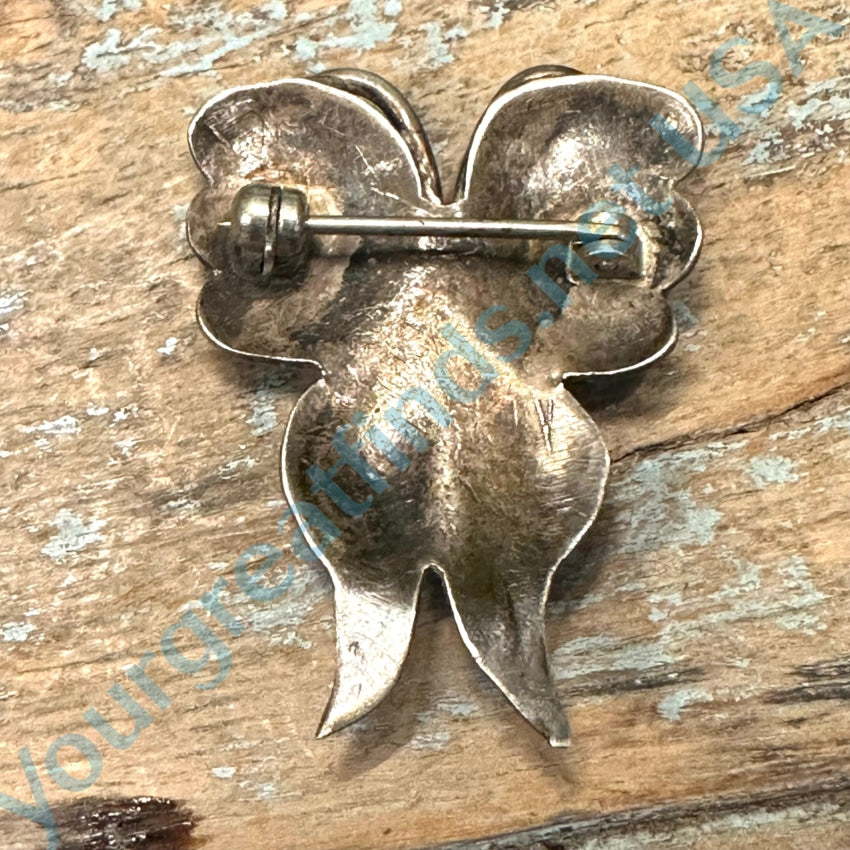 Vintage Navajo Stamped Sterling Silver &amp; Turquoise Butterfly Pin