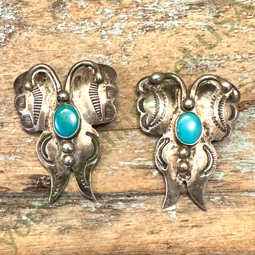 Vintage Navajo Stamped Sterling Silver & Turquoise Butterfly Pin