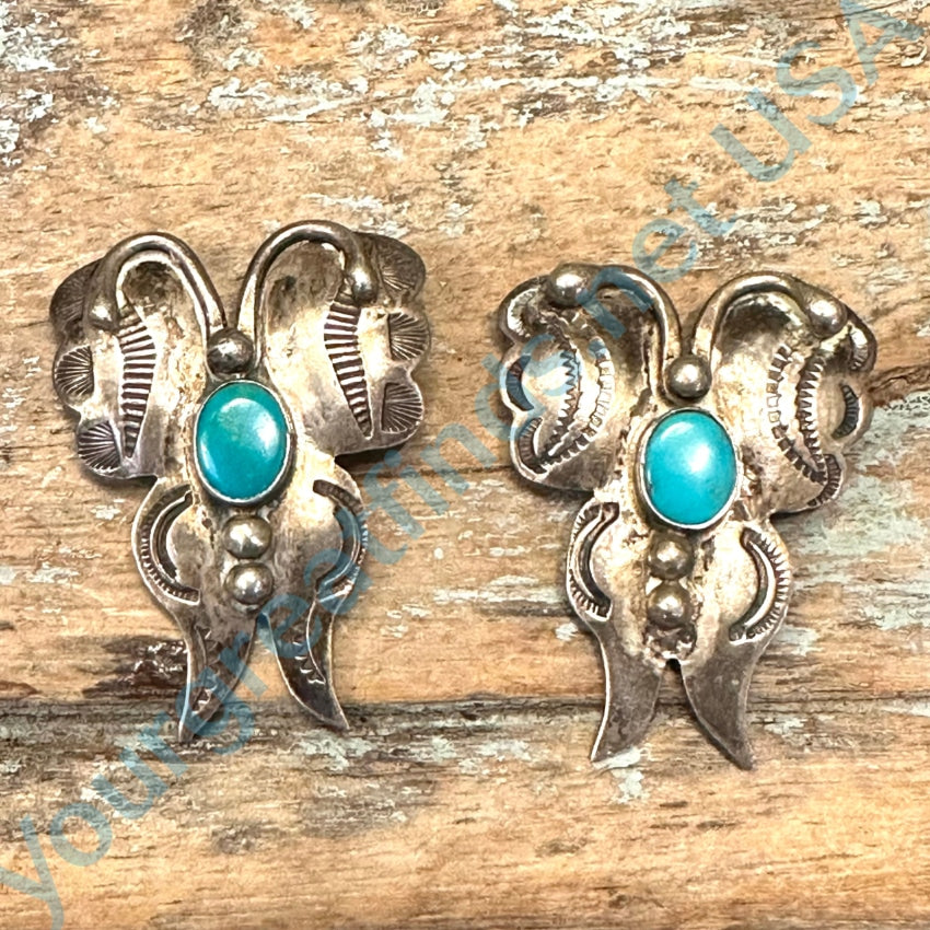 Vintage Navajo Stamped Sterling Silver & Turquoise Butterfly Pin