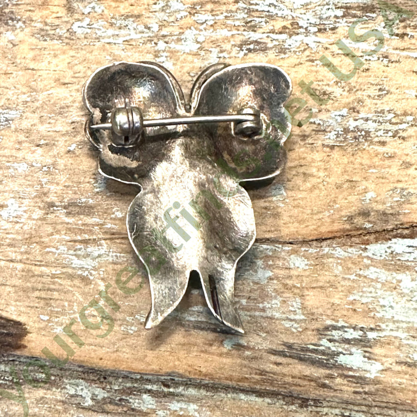 Vintage Navajo Stamped Sterling Silver & Turquoise Butterfly Pin