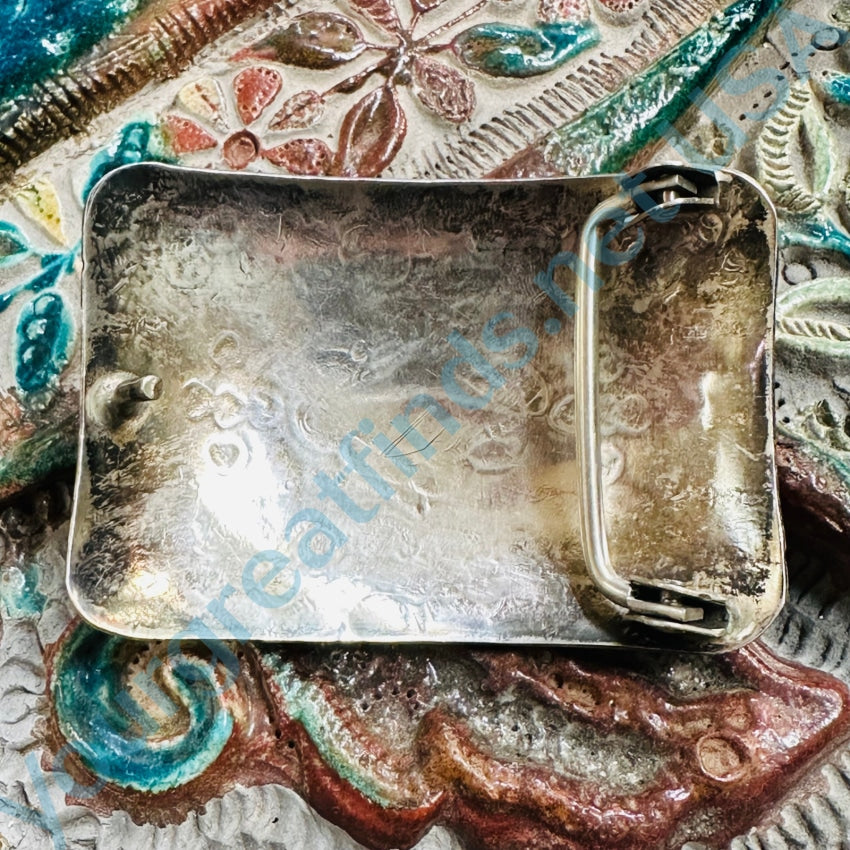 Vintage Navajo Stamped Sterling Silver Turquoise Coral Belt Buckle