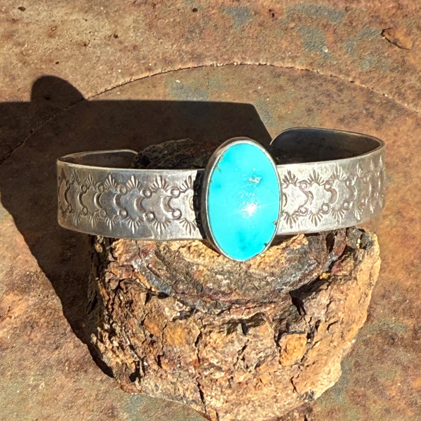 Vintage Navajo Stamped Sterling Silver & Turquoise Cuff Bracelet bracelet