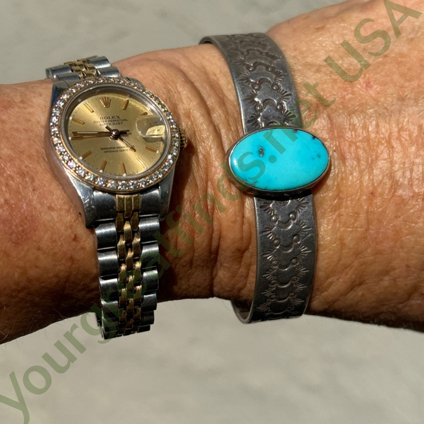 Vintage Navajo Stamped Sterling Silver & Turquoise Cuff Bracelet bracelet