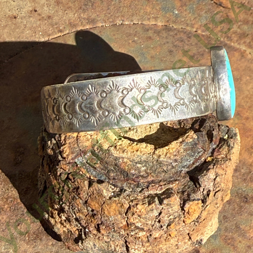 Vintage Navajo Stamped Sterling Silver & Turquoise Cuff Bracelet bracelet