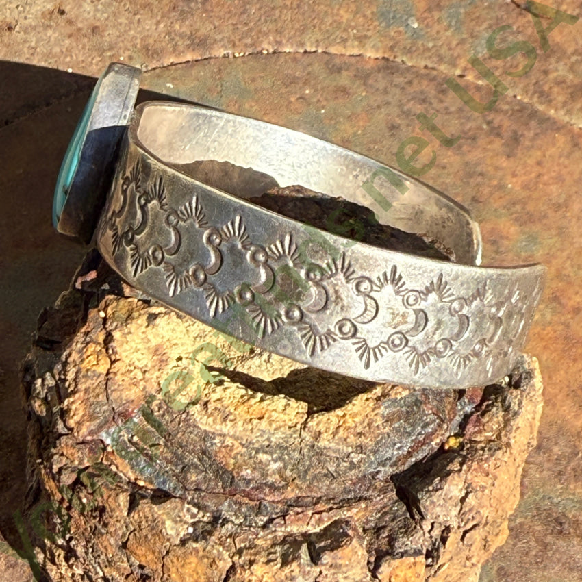 Vintage Navajo Stamped Sterling Silver & Turquoise Cuff Bracelet bracelet