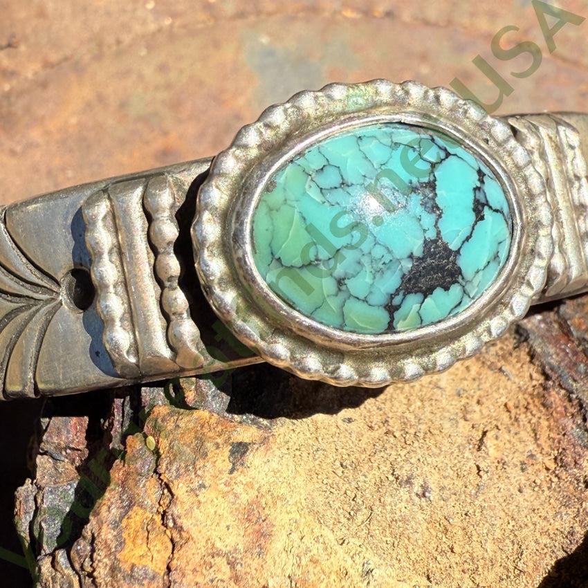Vintage Navajo Stamped Sterling Silver Turquoise Cuff Bracelet Jimmy Yazzie bracelet