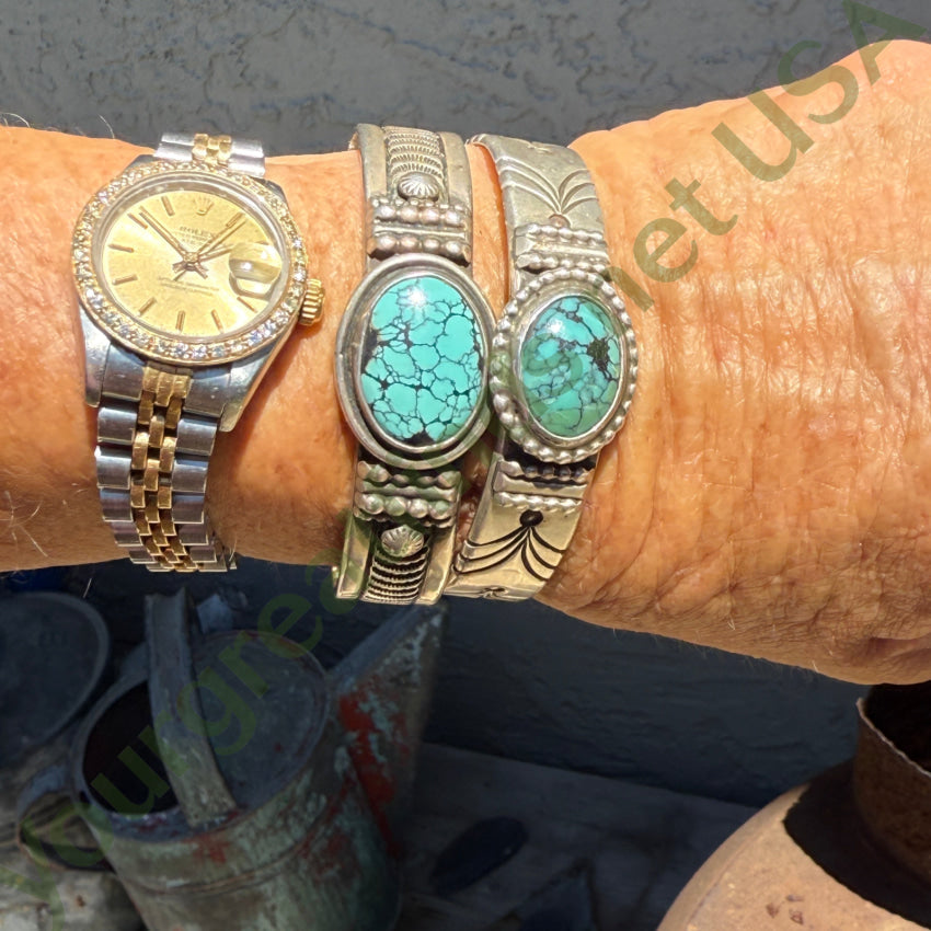 Vintage Navajo Stamped Sterling Silver Turquoise Cuff Bracelet Jimmy Yazzie bracelet