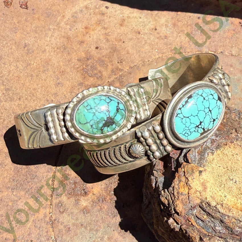 Vintage Navajo Stamped Sterling Silver Turquoise Cuff Bracelet Jimmy Yazzie bracelet