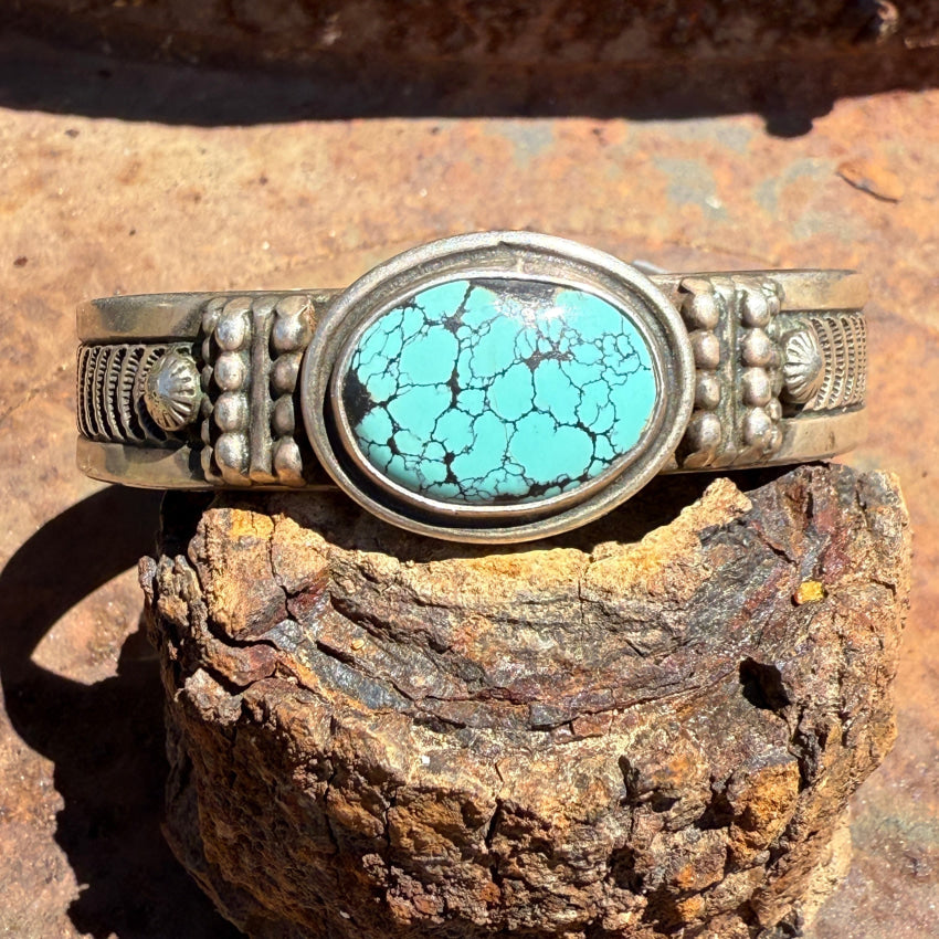 Vintage Navajo Stamped Sterling Silver Turquoise Cuff Bracelet Jimmy Yazzie bracelet