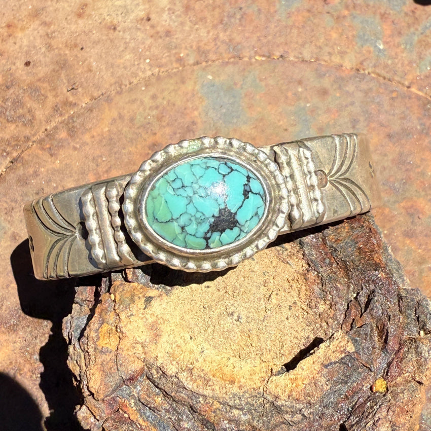 Vintage Navajo Stamped Sterling Silver Turquoise Cuff Bracelet Jimmy Yazzie bracelet