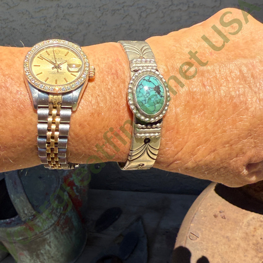 Vintage Navajo Stamped Sterling Silver Turquoise Cuff Bracelet Jimmy Yazzie bracelet