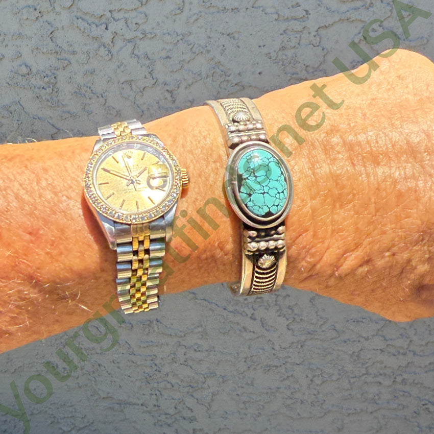 Vintage Navajo Stamped Sterling Silver Turquoise Cuff Bracelet Jimmy Yazzie bracelet