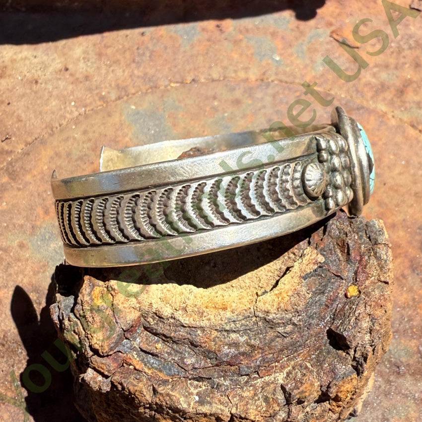 Vintage Navajo Stamped Sterling Silver Turquoise Cuff Bracelet Jimmy Yazzie bracelet