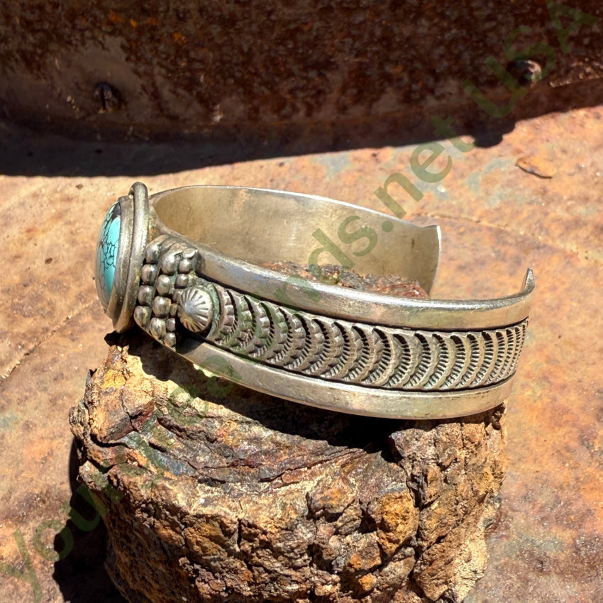 Vintage Navajo Stamped Sterling Silver Turquoise Cuff Bracelet Jimmy Yazzie bracelet