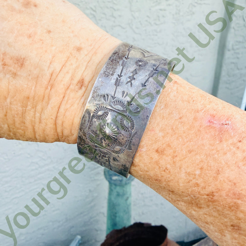 Vintage Navajo Stamped Sterling Silver Wide Cuff Bracelet bracelet