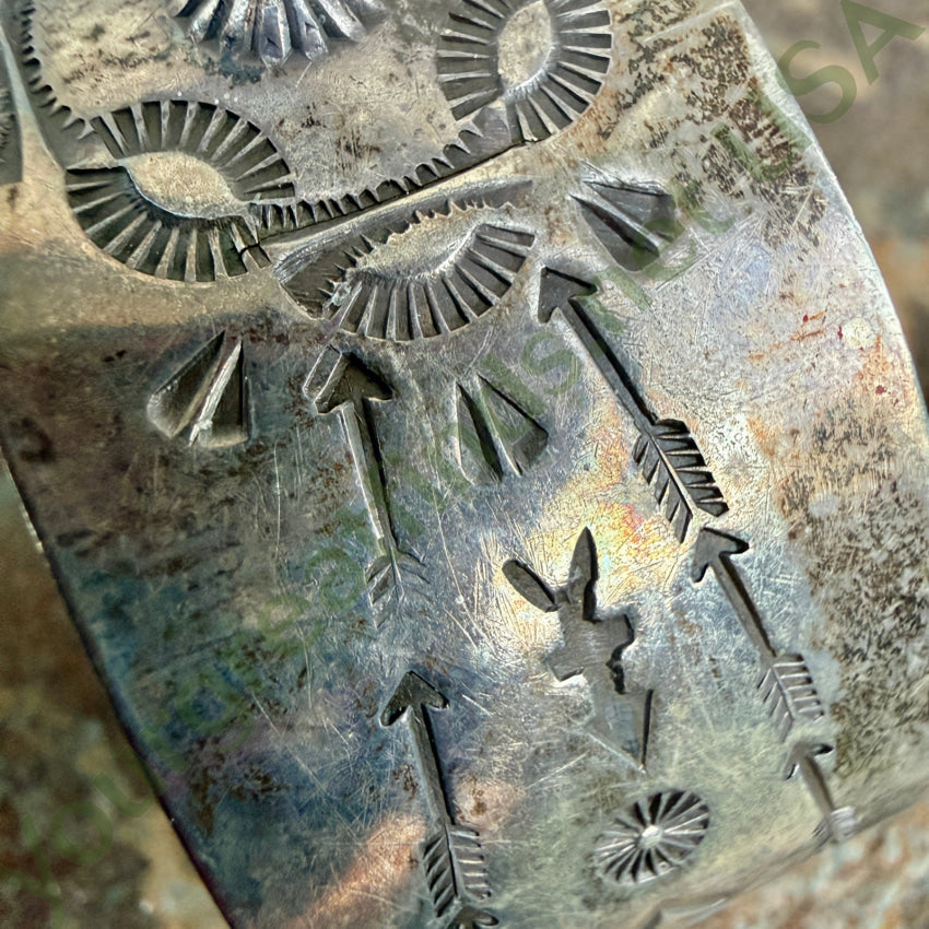 Vintage Navajo Stamped Sterling Silver Wide Cuff Bracelet bracelet