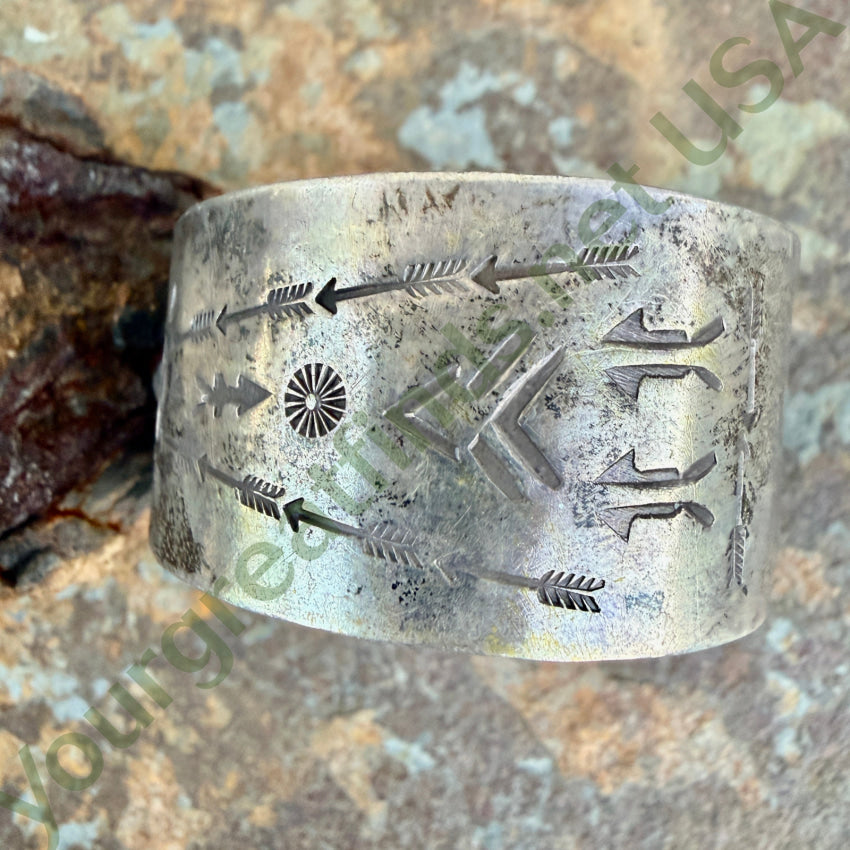 Vintage Navajo Stamped Sterling Silver Wide Cuff Bracelet bracelet