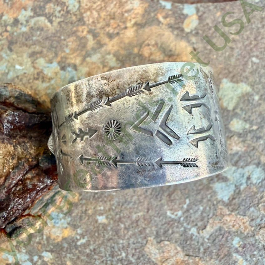 Vintage Navajo Stamped Sterling Silver Wide Cuff Bracelet bracelet