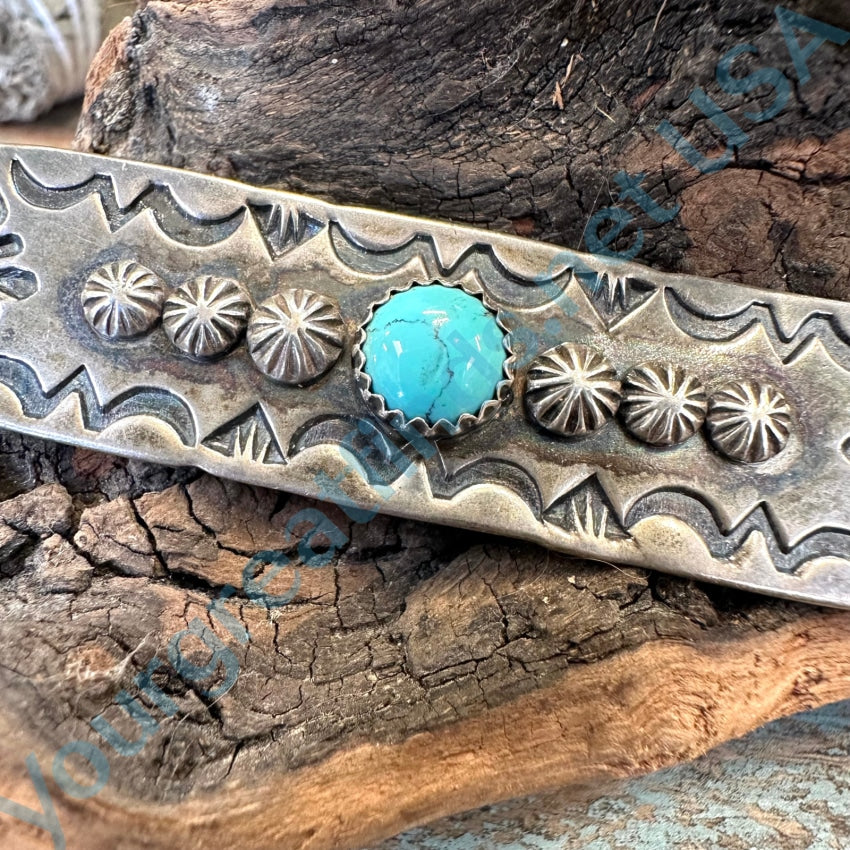 Vintage Navajo Stamped Sterling Turquoise Bar Pin Bobby Johnson