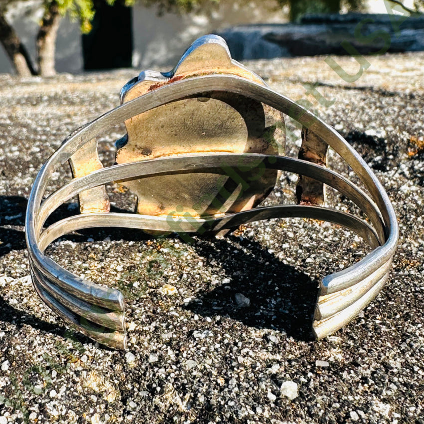 Vintage Navajo Sterling Silver 1 Feather Turquoise Cuff Bracelet Bracelet