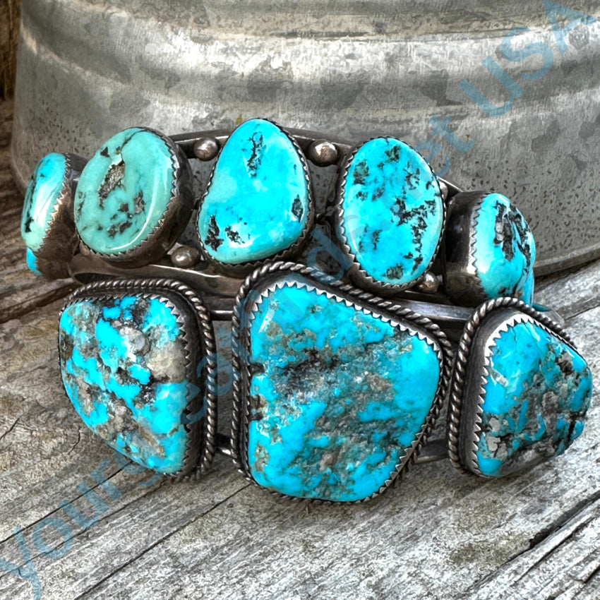 Vintage Navajo Sterling Silver 3 Stone Row Bracelet Turquoise Bracelet