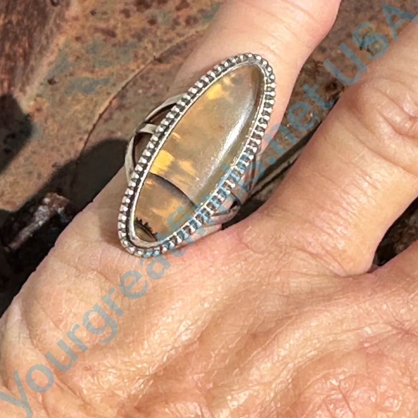 Vintage Navajo Sterling Silver Agate Long Ring Size 7.25
