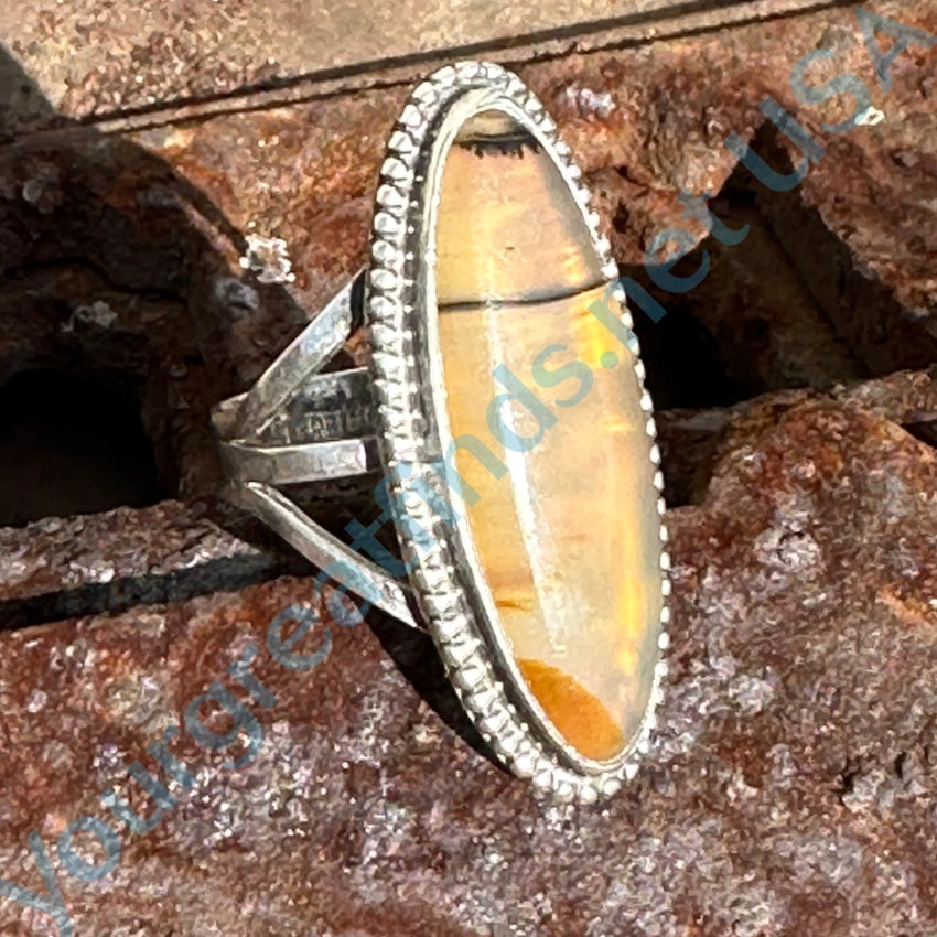Vintage Navajo Sterling Silver Agate Long Ring Size 7.25
