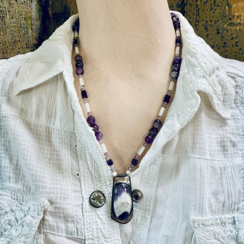 Vintage Navajo Sterling Silver & Amethyst Beaded Necklace necklace
