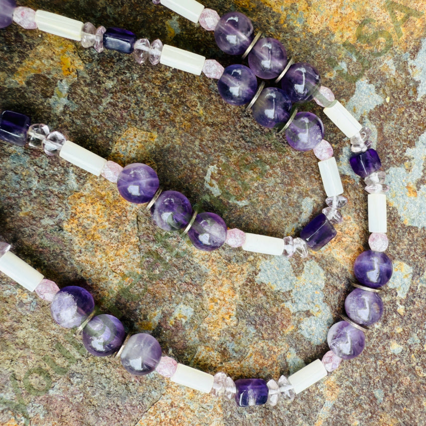 Vintage Navajo Sterling Silver & Amethyst Beaded Necklace necklace