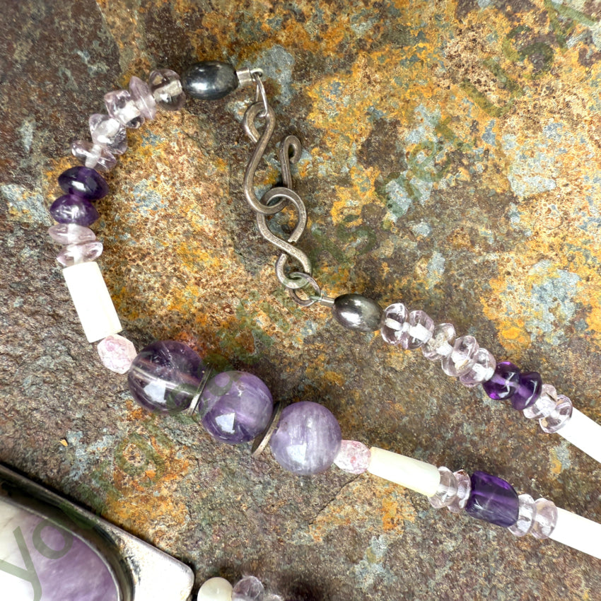 Vintage Navajo Sterling Silver & Amethyst Beaded Necklace necklace