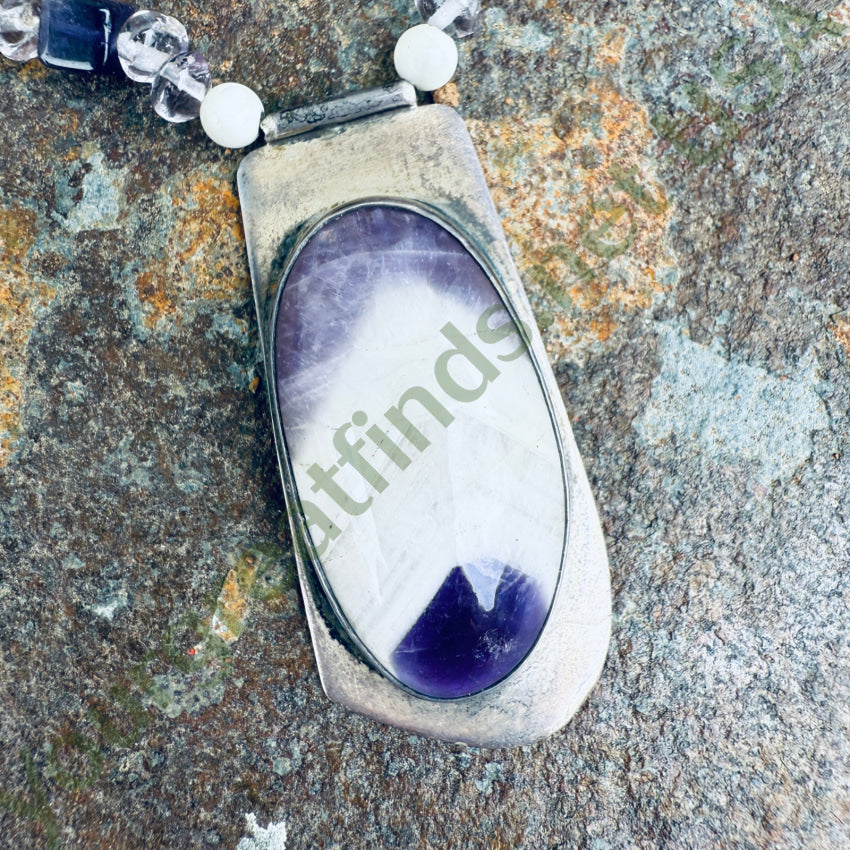 Vintage Navajo Sterling Silver & Amethyst Beaded Necklace necklace