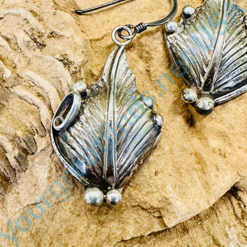 Vintage Navajo Sterling Silver Appliqué Feather Earrings