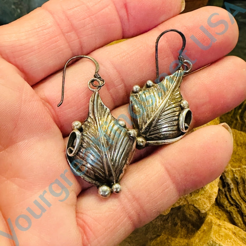 Vintage Navajo Sterling Silver Appliqué Feather Earrings