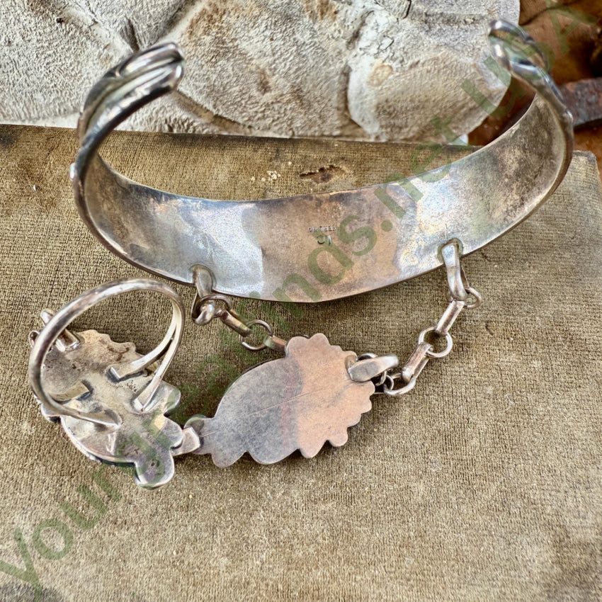 Vintage Navajo Sterling Silver Applique SLave Bracelet bracelet ring set