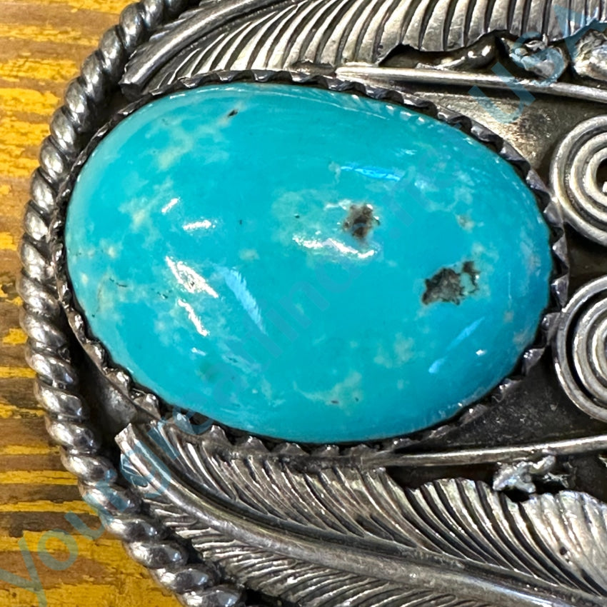 Vintage Navajo Sterling Silver Appliqué Turquoise Belt Buckle